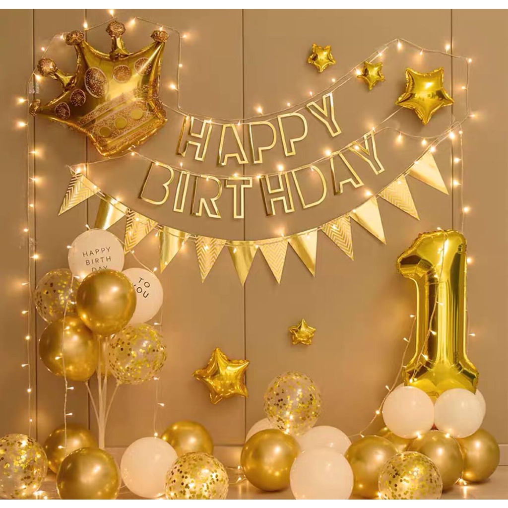 Combo bóng bay trang trí sinh nhật,happybirthday tại nhà giá rẻ,set up thôi nôi bé trai bé gái người lớn đầy đủ phụ kiện