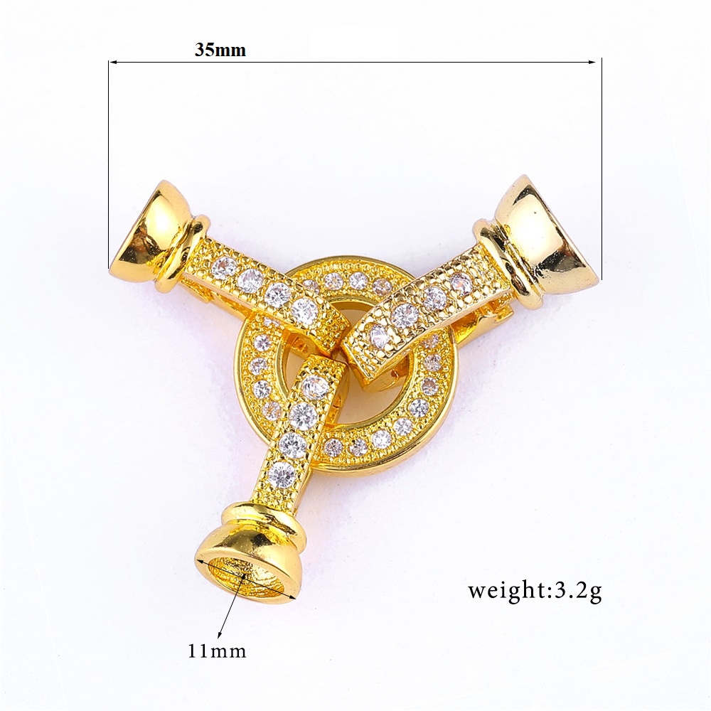 [K20B] Phụ kiện trang sức (DIY) - Chốt khóa 3 chiều tròn nạm đá Zirco làm chuỗi cổ