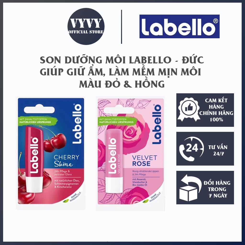 Son dưỡng môi Labello Đức, giúp giữ ẩm làm mềm mịn môi màu đỏ và hồng - VyVy Store