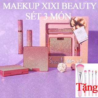 SÉT 3 món BẢNG PHẤN MẮT SON LÌ MASCARA MAEKUP XIXI BEAUTY bling bling bảng mắt tông đất siêu sang MĨ PHẨM NỘI ĐỊA TRUNG