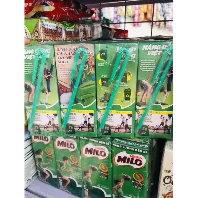 Lốc 4 hộp sữa Milo ống hút giấy vị lúa mạch 180ml