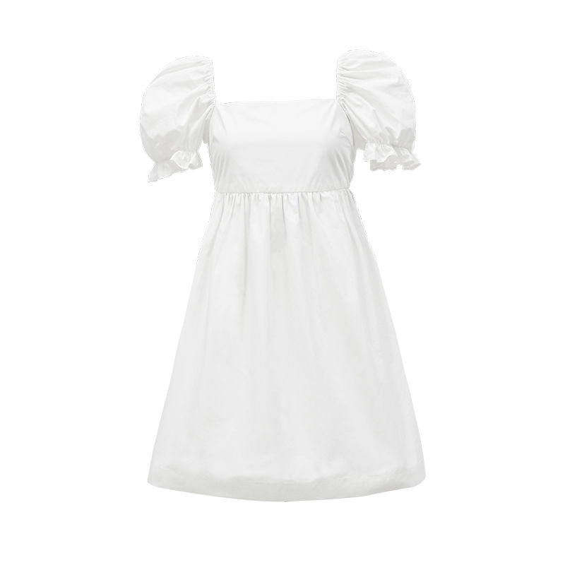 Đầm trắng tay phồng cổ vuông kiểu Pháp xinh xắn cho nữ