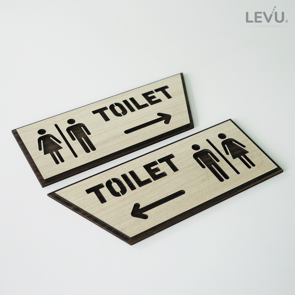 Bảng chỉ hướng toilet LEVU TL27S bằng gỗ khắc laser décor khu vực nhà vệ sinh