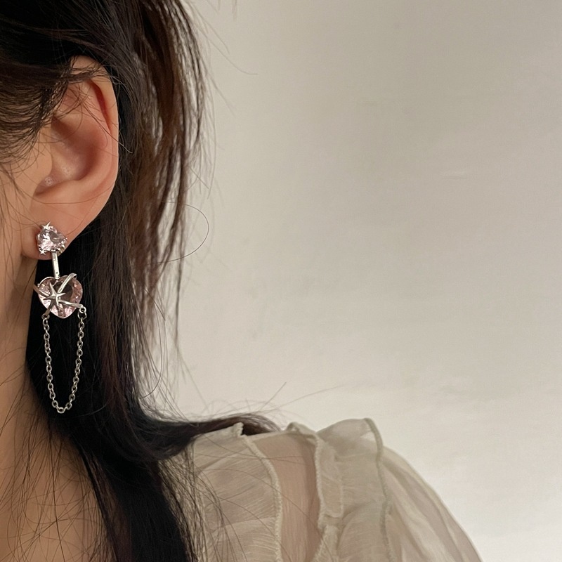 Khuyên Tai Tua Rua Hình Ngôi Sao Màu Hồng Đính Đá zircon Phong Cách Harajuku Ngọt Ngào Cá Tính