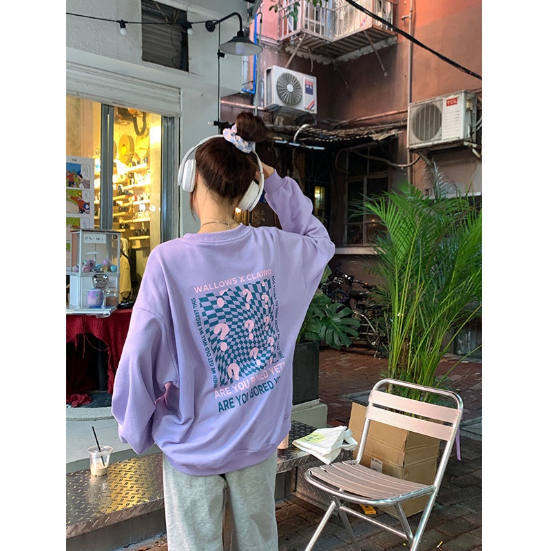 Áo Sweater tay dài dáng rộng in họa tiết thiết kế mới thời trang mùa thu theo phong cách hàn quốc cho nữ