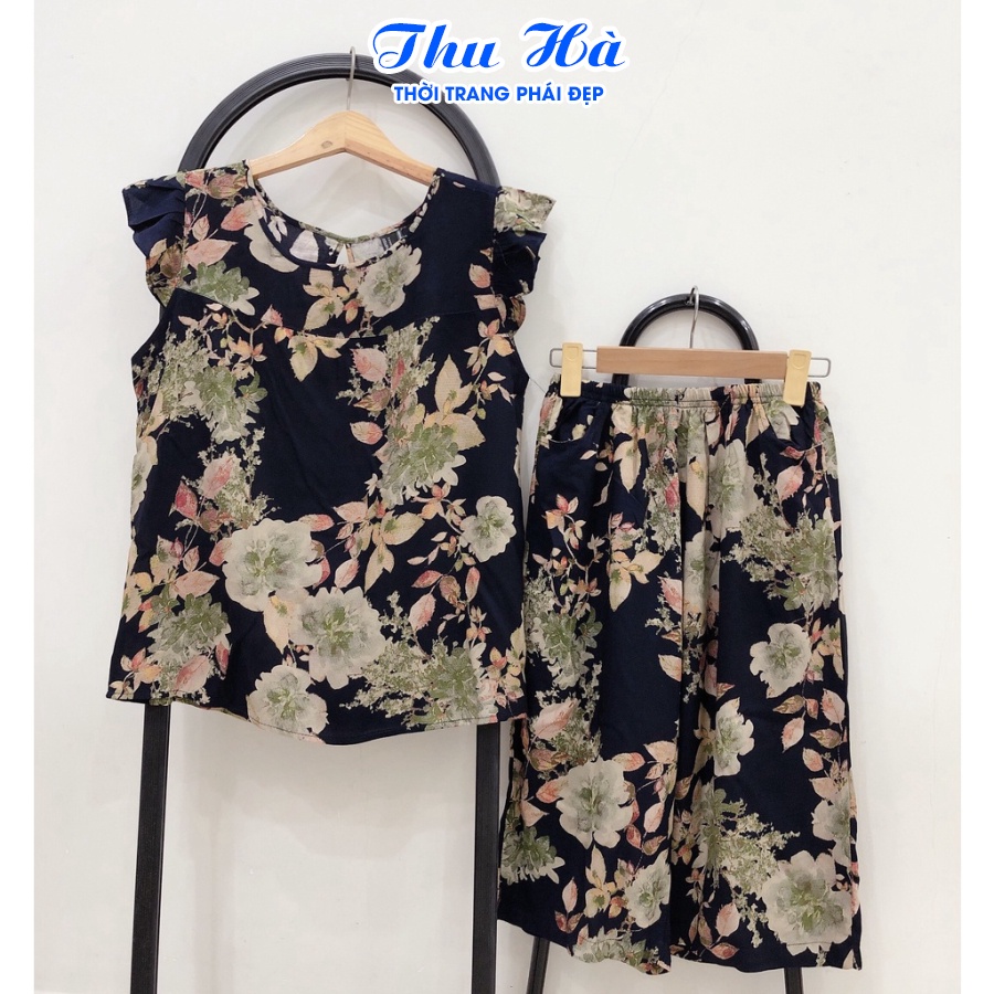 Đồ bộ mặc nhà lanh (tole) trung niên Thu Hà áo cánh tiên quần lửng, chất liệu mềm mịn mát, form rộng thoải mái ĐBL