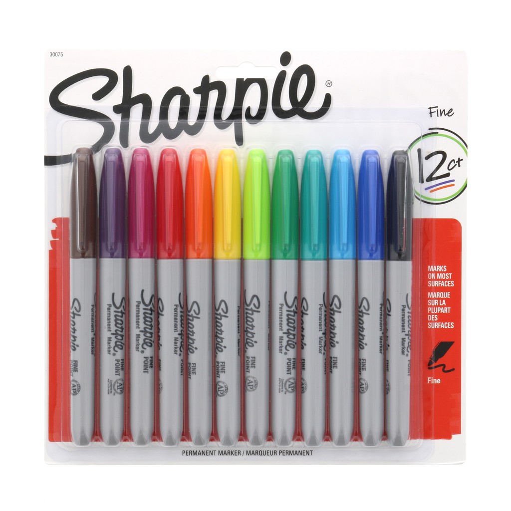 Bút lông Sharpie Permanent Markers, Fine Point, Assorted Colors, 12 Count