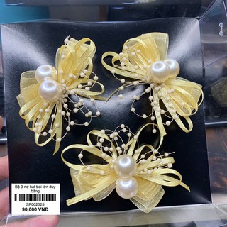 Bộ ba nơ cài tóc ruy băng màu vàng