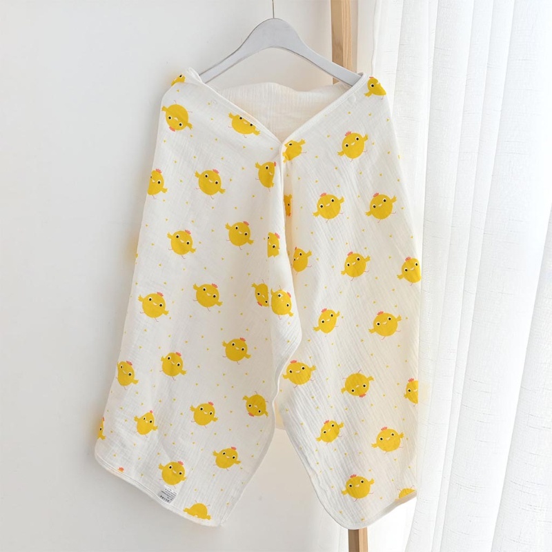 Khăn Choàng Tắm Có Mũ Trùm Đầu Bằng Cotton Mềm Mại In Họa Tiết Hoạt Hình Cho Bé