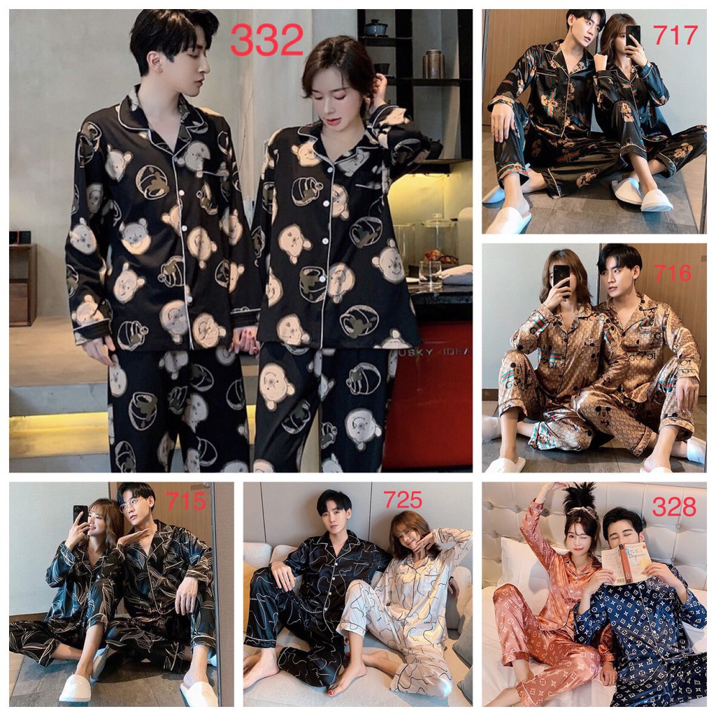 Đồ bộ nam nữ pijama lụa bóng cao cấp đồ ngủ đôi