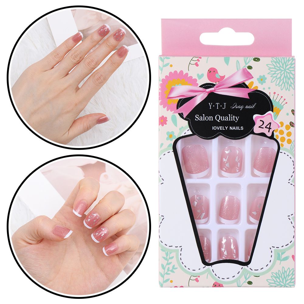 [Hàng mới về] Hộp 24 cái móng tay giả ngắn tròn tháo được che phủ toàn phần