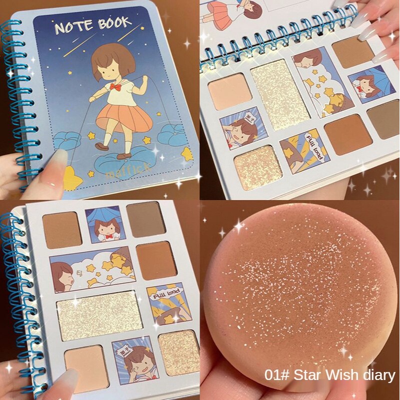 Eyeshadow Palette 6 Colors Earth Tone Milk Tea Fashion Notebook Style Girls