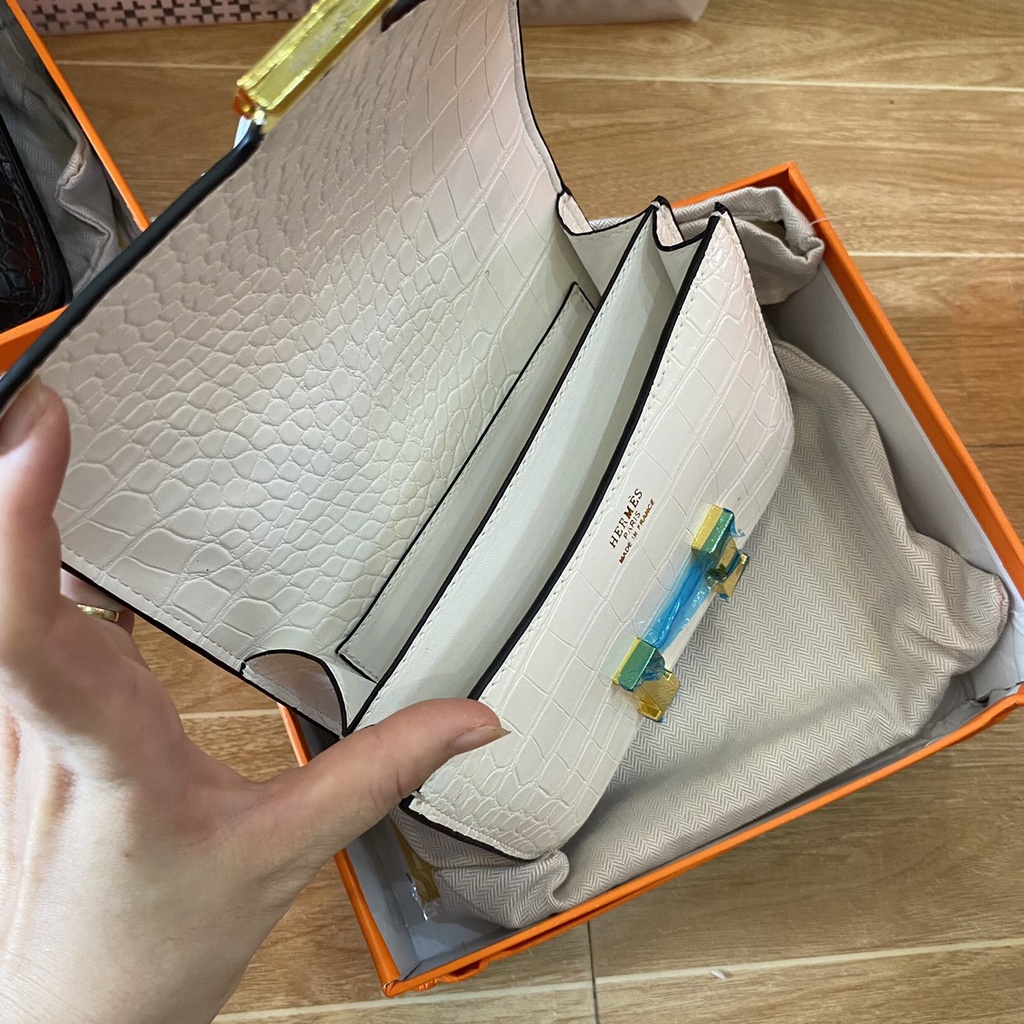 Túi xách nữ chữ H vuông da rắn size 18 hai ngăn full hộp