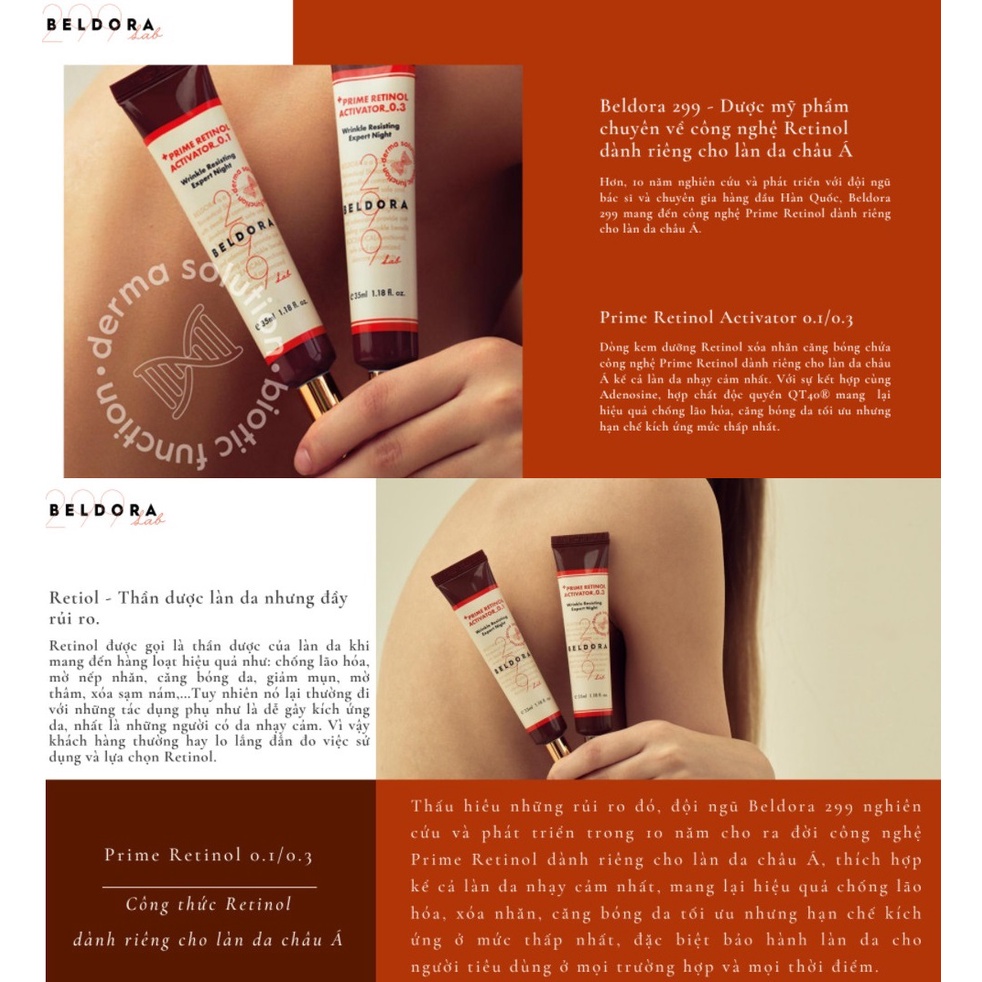 Kem Dưỡng Retinol Trẻ Hóa Da, Ngăn Ngừa Nếp Nhăn Beldora 299 Prime Retinol Activator 35ml