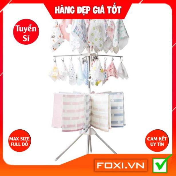 Cây phơi đồ đa năng INOX cao cấp-3 tầng-2 tầng móc kẹp-1 tầng thanh phơi-móc kẹp xoay 360 độ