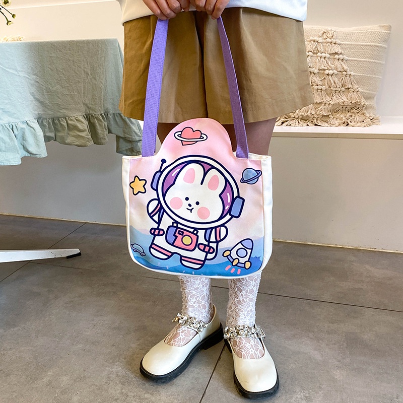Túi Xách Vải Canvas Cỡ Lớn In Họa Tiết Thỏ Hoạt Hình Phong Cách Nhật Hàn Cho Nữ