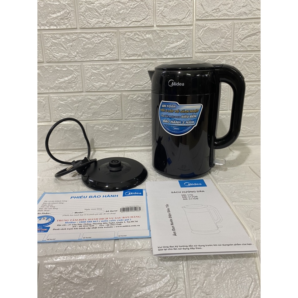 Ấm bình siêu tốc cao cấp Midea MK-317DB . Midea MK-317DC Bộ cảm nhiệt Strix siêu bền kiểm soát nhiệt độ chuẩn xác
