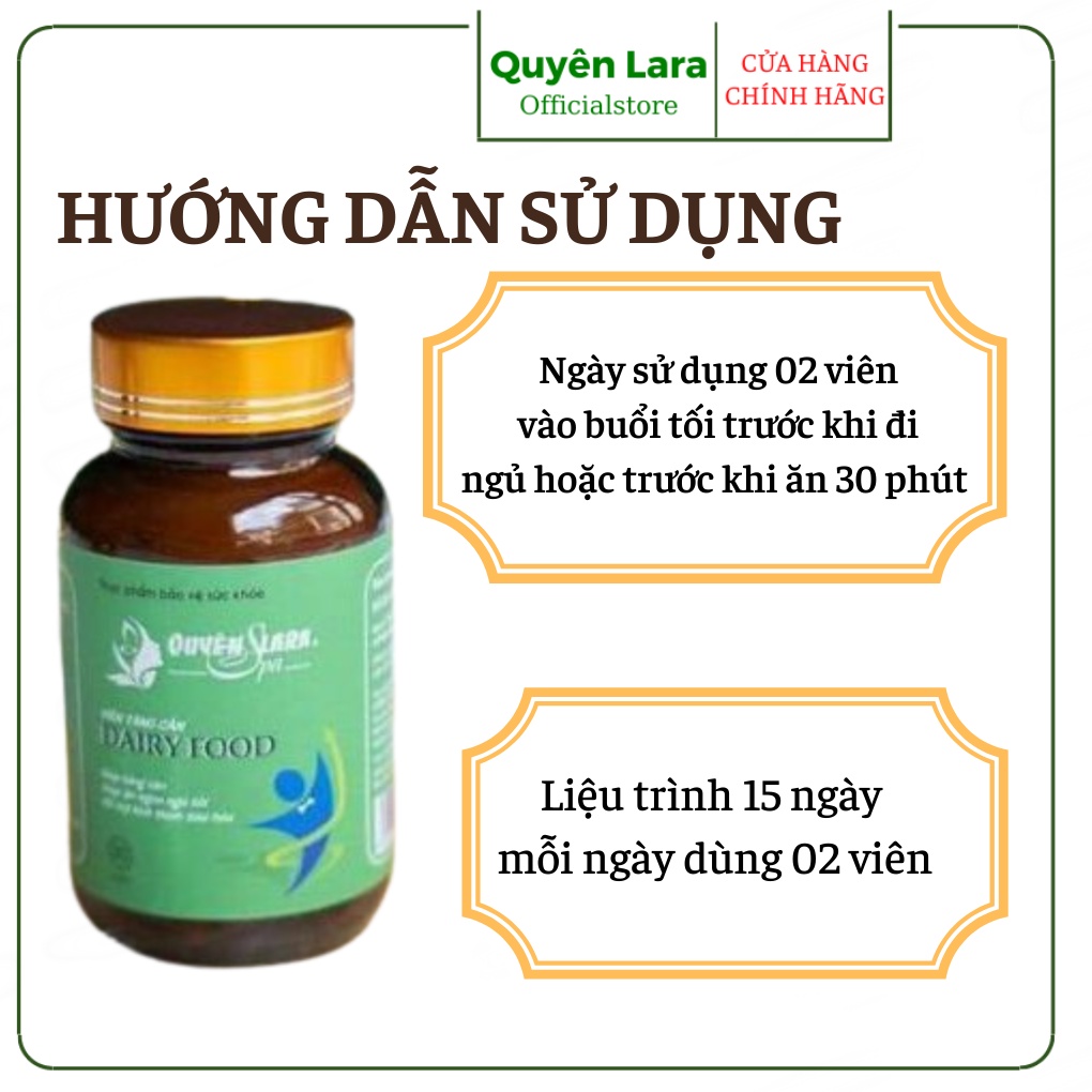 Viên Uống Tăng Cân DAIRY FOOD Quyên Lara,An Toàn,Hiệu Quả,Không Tác Dụng Phụ,Tăng Từ 1-3kg Sau Một Liệu Trình 30V/Hộp
