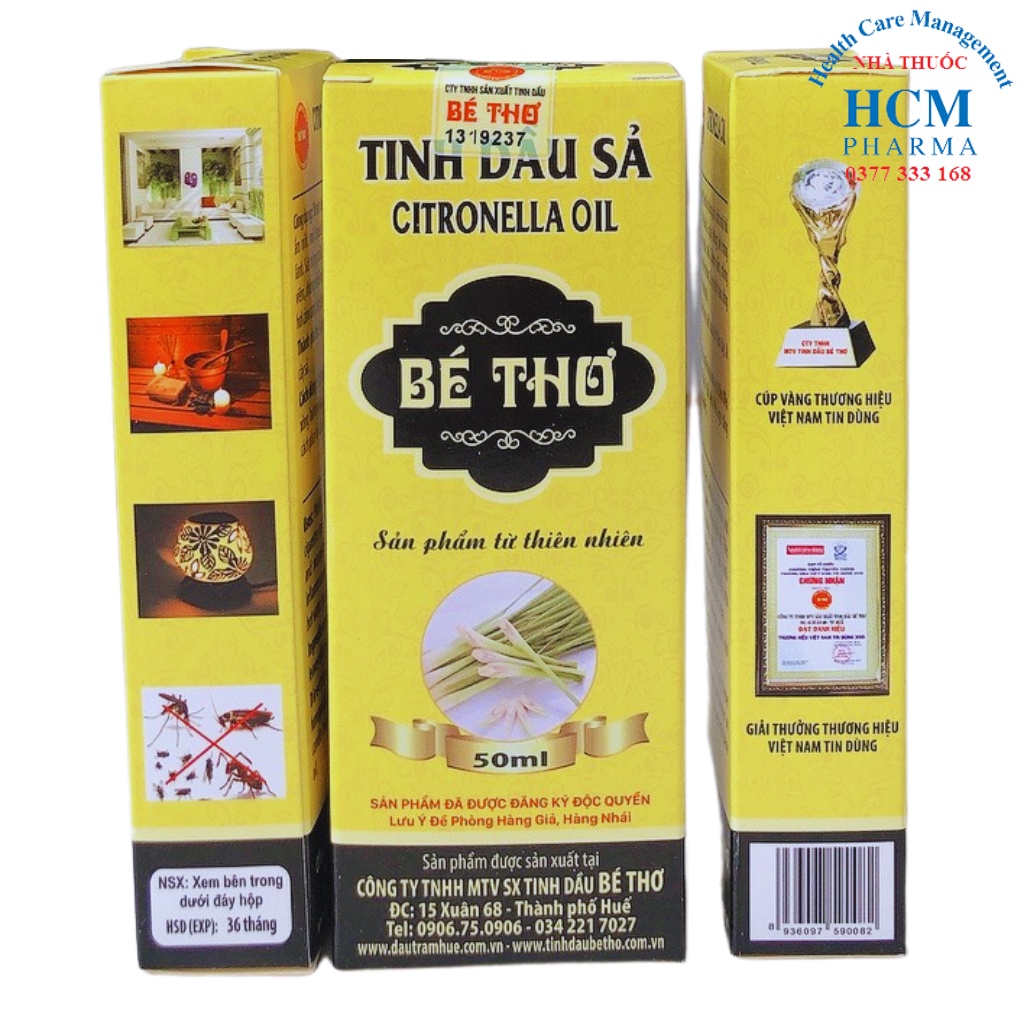 Tinh dầu sả java nguyên chất treo xe Bé Thơ chai 50 ml HCM17