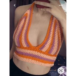 Áo cúp ngực phối màu móc len_handmade