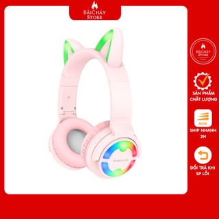 Tai nghe bluetooth headphone tai mèo borofone b015 tai nghe chụp tai có đèn led mic đàm thoại chỉnh hãng