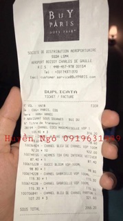 Nước Hoa Chanel Bleu 2018 bill Pháp