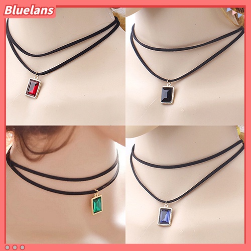 Dây chuyền 2 tầng mặt đá quý nhân tạo hình vuông xinh xắn sang trọng dành cho nữ