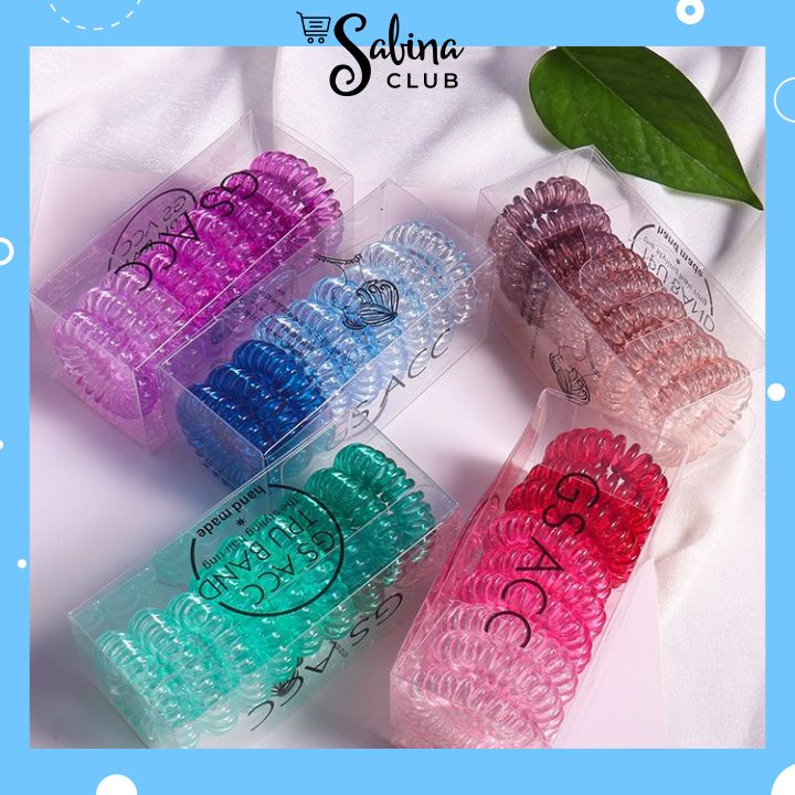 Hộp 9 Dây Buộc Tóc Nữ Dạng Xoắn Hình Lò Xo Nhiều Màu