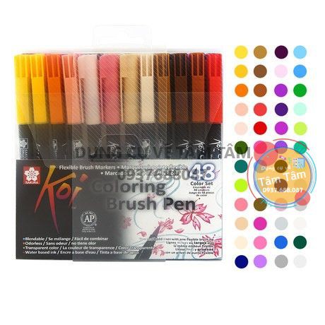 [ TÂM TÂM ]-Bút cọ màu nước sakura bộ 48 màu, KOI COLORING BRUSH-