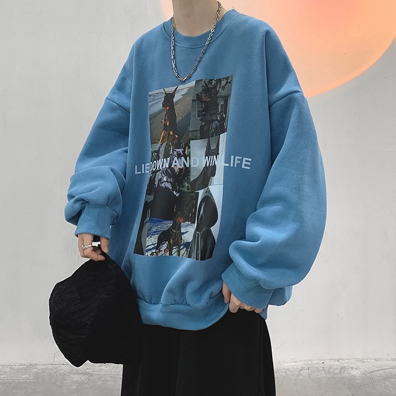 Áo thun sweater tay dài cổ tròn dáng rộng thời trang xuân thu mới cho nam 2021