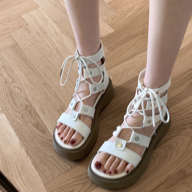 Giày Sandal Cột Dây Đế Dày Chống Trượt Phong Cách Retro Thời Trang Mùa Hè Cho Nữ