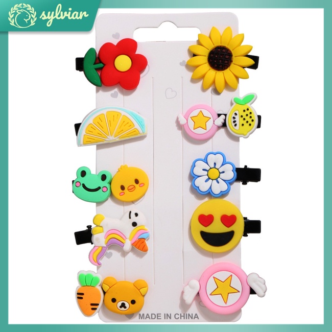 Set 10 Kẹp Tóc Hình Cây Kem/Trái Cây Hoạt Hình Dễ Thương Cho Bé