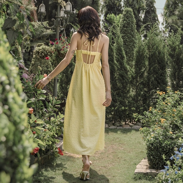 Đầm vàng cột nơ lưng Bridgette Midi dress