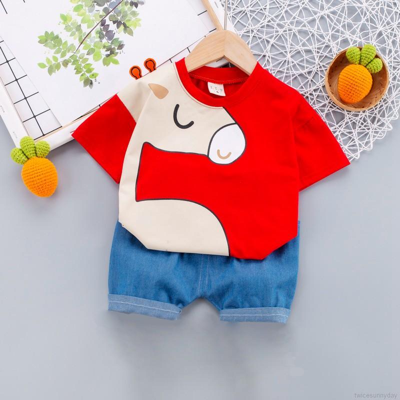 Set Áo Thun Ngắn Tay Cổ Tròn + Quần Short Cho Bé Trai