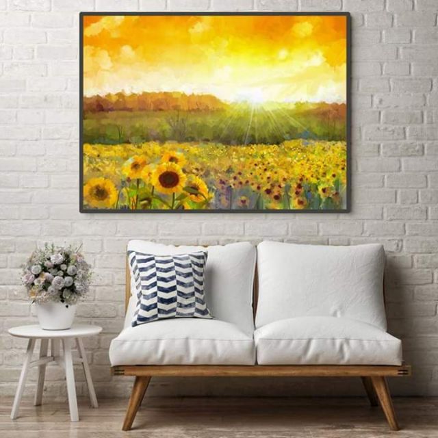 Tranh canvas cách đồng hoa hướng dương 50*60_60*80 đã bao gồm khung