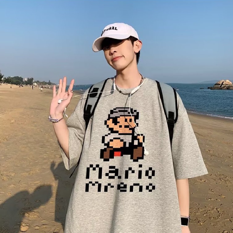 Áo Thun Tay Ngắn Dáng Rộng In Họa Tiết Hoạt Hình Phong Cách Hàn Quốc Thời Trang Mùa Hè Cho Nam M-8XL