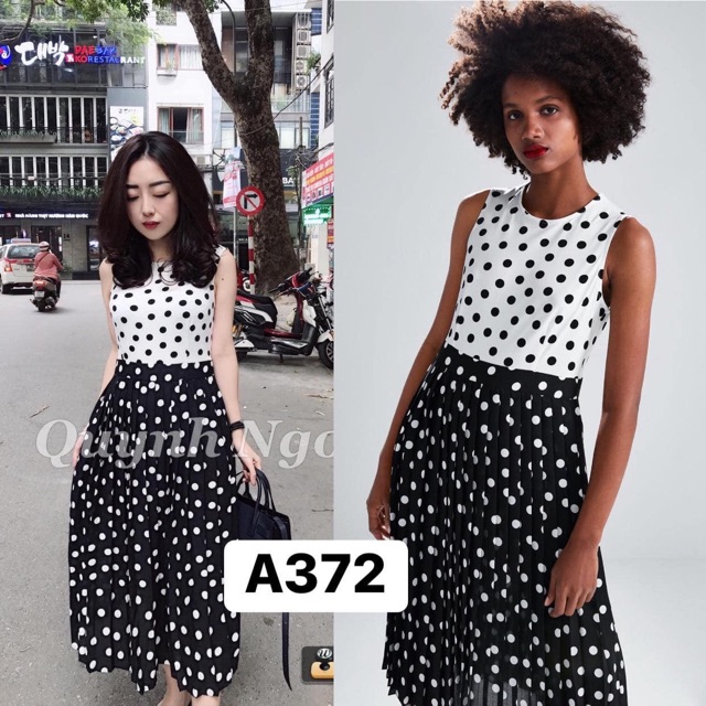 A372 #zara ĐẦM MIDI PHỐI BI XẾP NẾP ✖️ #355k