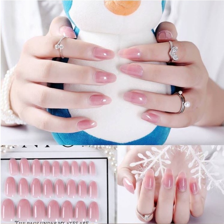 Set 24 Móng Tay Giả Màu Sắc Đơn Giản Có Thể Tái Sử Dụng