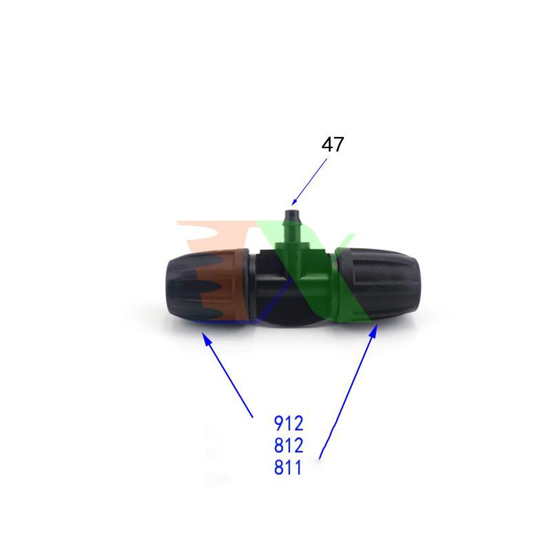 Tê chia cho ống Φ811 912 mm ra 4/7 TE812.47 Có đai siết, T chia 3 cho ống PE, LDPE, HDPE, PVC 8/11 9/12 ra 4/7