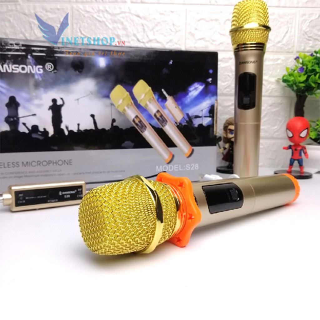 Bộ 2 micro karaoke không dây Zansong S28 kết nối UHF cho loa kéo - Hỗ trợ các thiết bị có jack cắm 3.5mm và 6.5mm