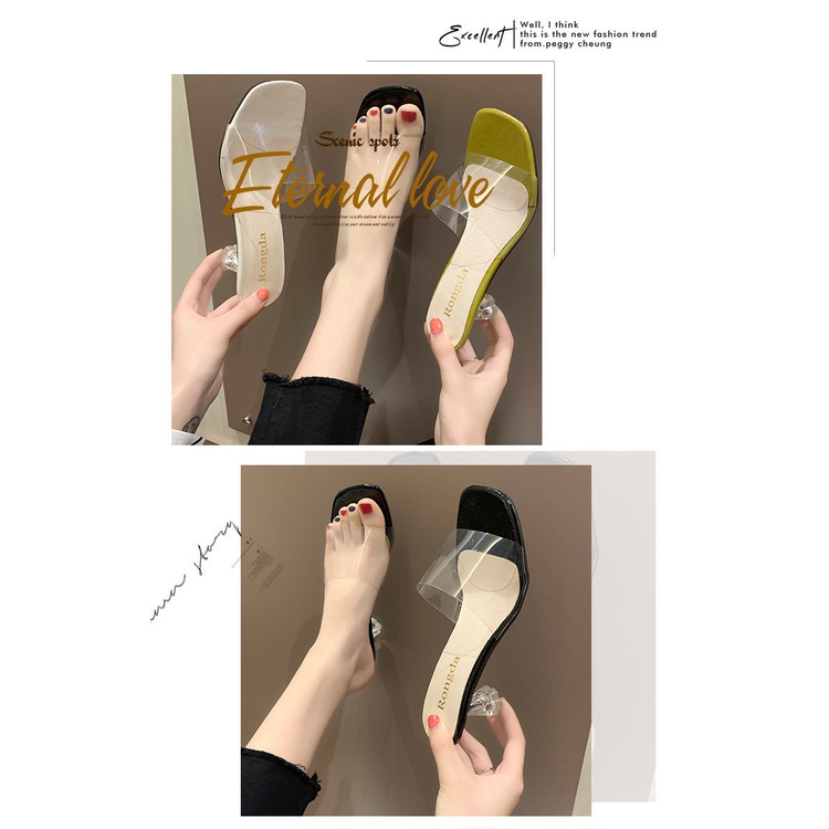 Xăng đan cao gót quai trong suốt thời trang mùa hè dành cho nữ 2021