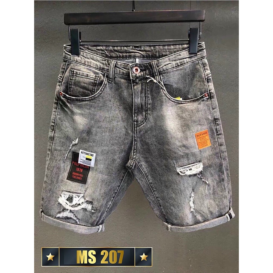 quần short jean nam xanh rách khóa kéo lệch thêu logo siêu đẹp hàng cao cấp