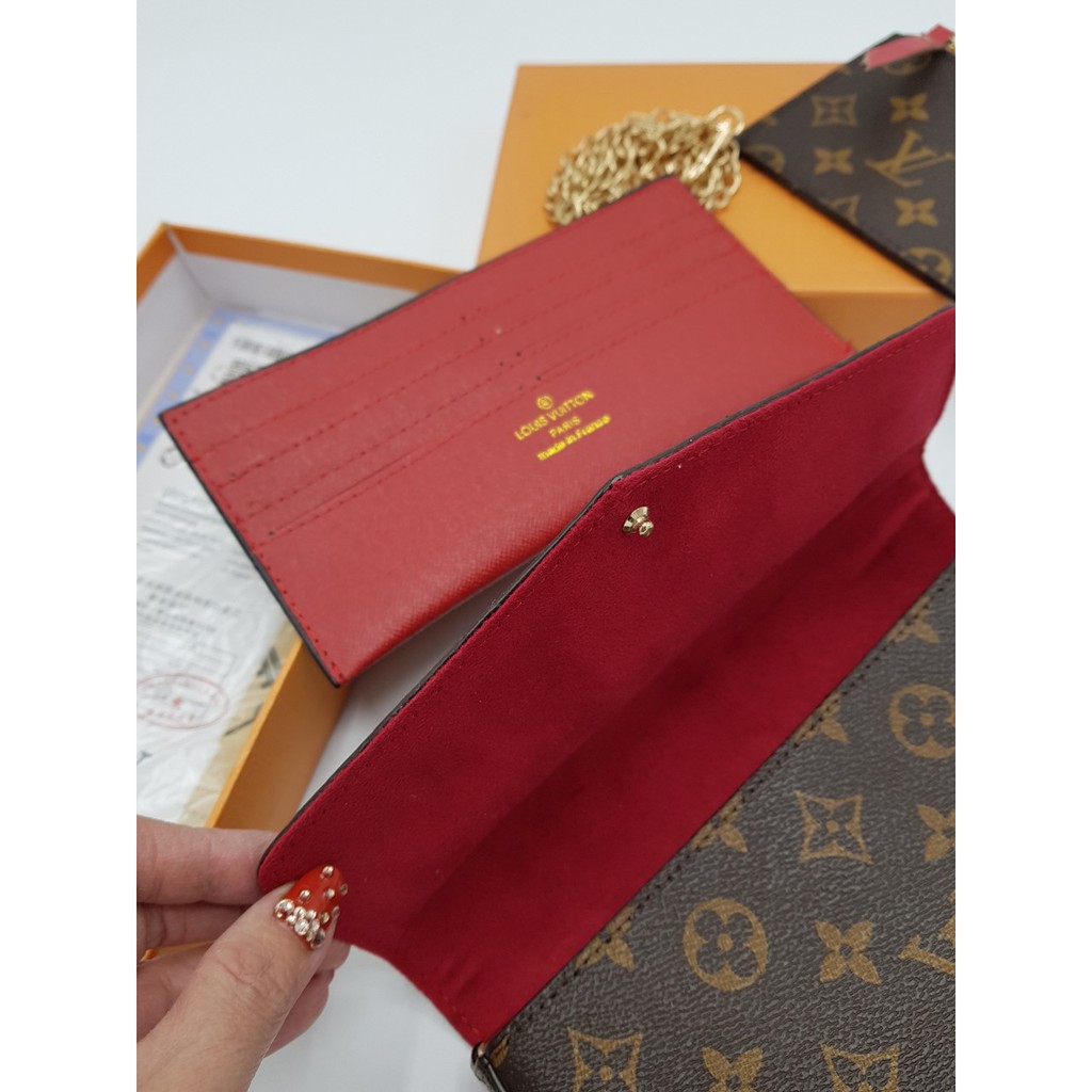 Túi đeo chéo set 3 hoa nâu hàng quảng châu lót nhung DC051912