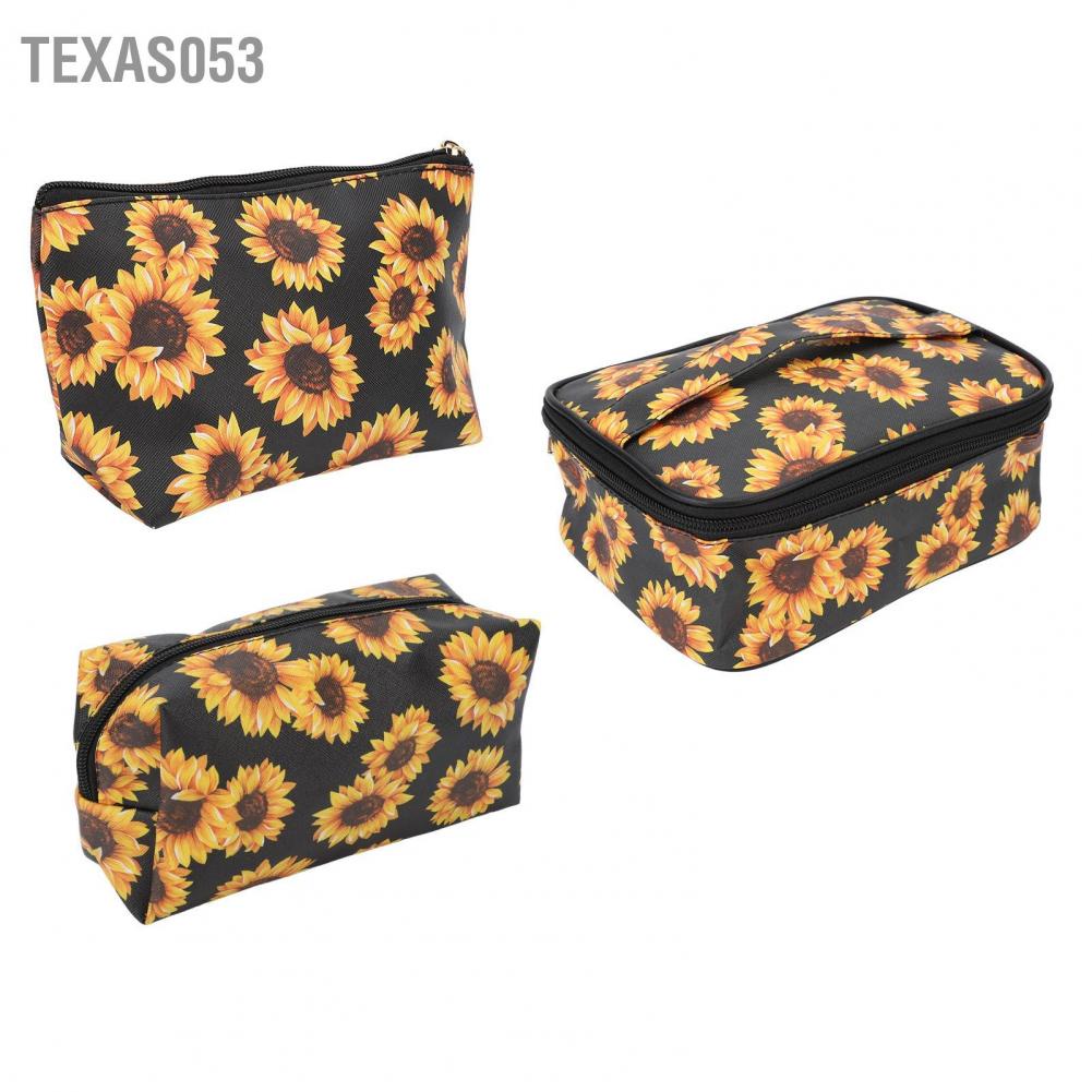 [Hàng mới về] Set 3 túi hướng dương dây kéo vàng đựng đồ vệ sinh mỹ phẩm du lịch không thấm nước