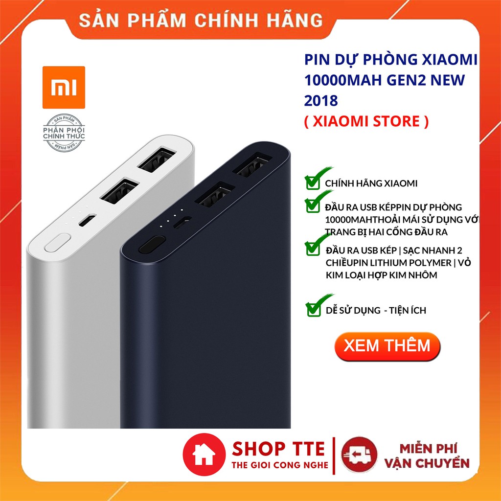 [NHẬP WTCHFST12 HOÀN 20K XU]Pin Sạc Dự Phòng Xiaomi 10000mAh Gen 2 New (2018) - miviet.shop.vn