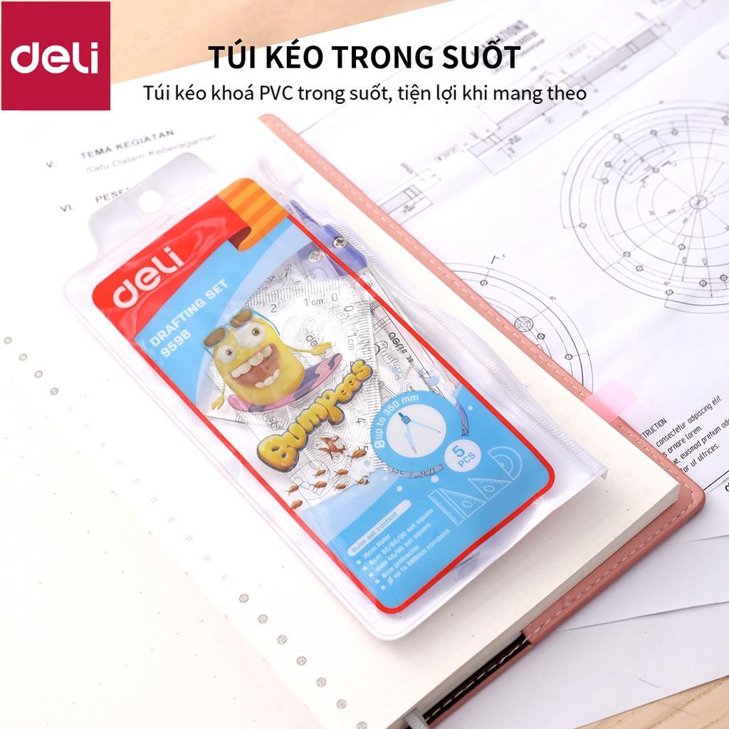 Bộ dụng cụ đo Deli, trong suốt gồm 5 dụng cụ/hộp - E9598 [Deli]