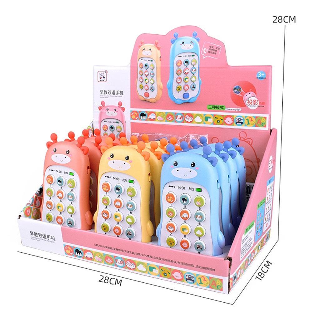 Điện Thoại Cầm Tay Phát Nhạc Cho Bé,  Chiếu Hình Giúp Bé Phát Triển Tư Duy, Hình Hươu, Tăng Kèm Pin + Dây Đeo - Siêu Hot