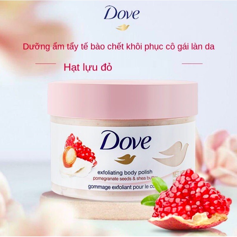 [BẢN ĐỨC]Tẩy Tế Bào Chết DOVE Exfoliating Body Scrub Creme-Dusch-Peeling 225ml Lựu/Macca