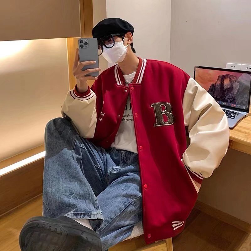 Áo Khoác Bóng Chày Dáng Rộng Dài Tay Hàng Nút Đơn Trẻ Trung Nam Tính