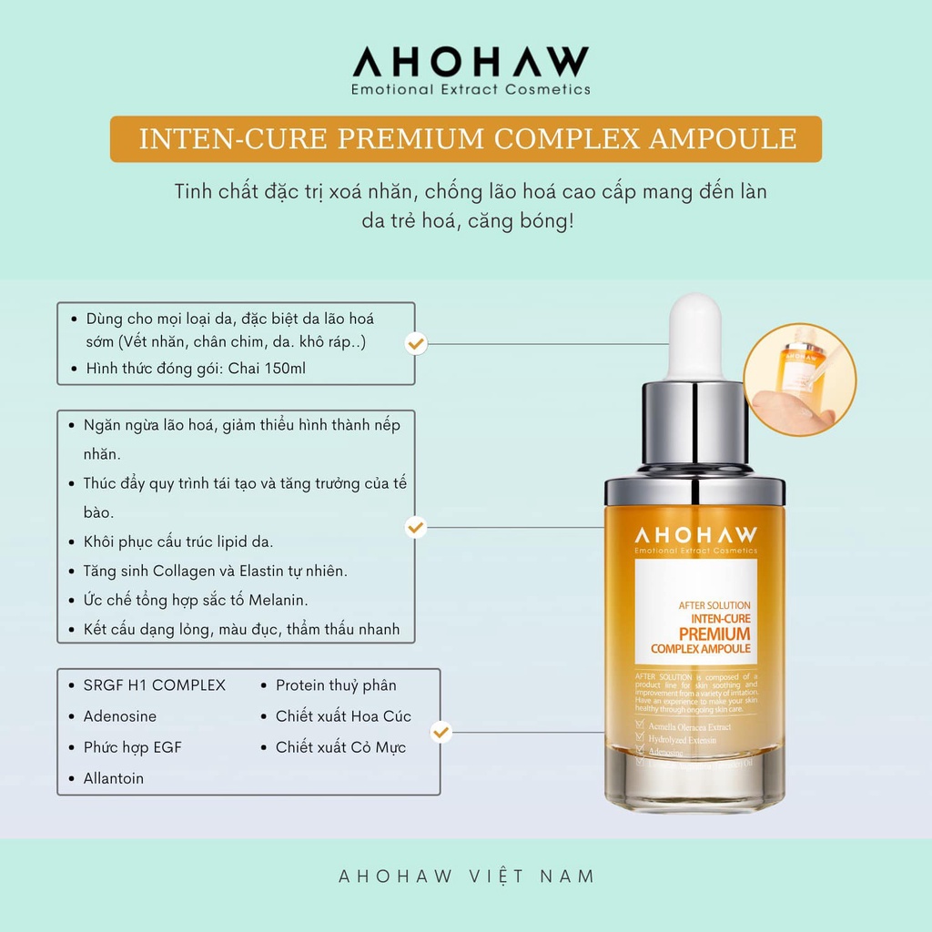 Serum Vàng Ahohaw Inten-Cure Premium Complex Ampoule Tăng Sinh Collagen Chống Lão Hóa Mờ Nếp Nhăn